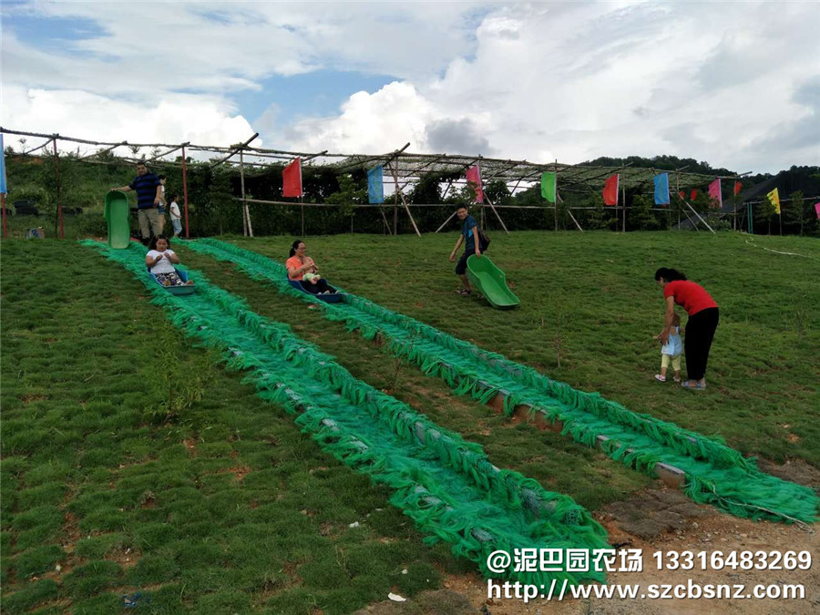 深圳泥巴园农场滑草进行中