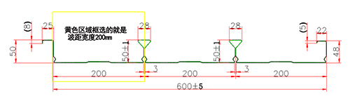 YXB50-200-600闭口楼承板剖面图