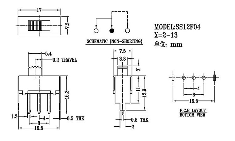 拨动开关SS12F04