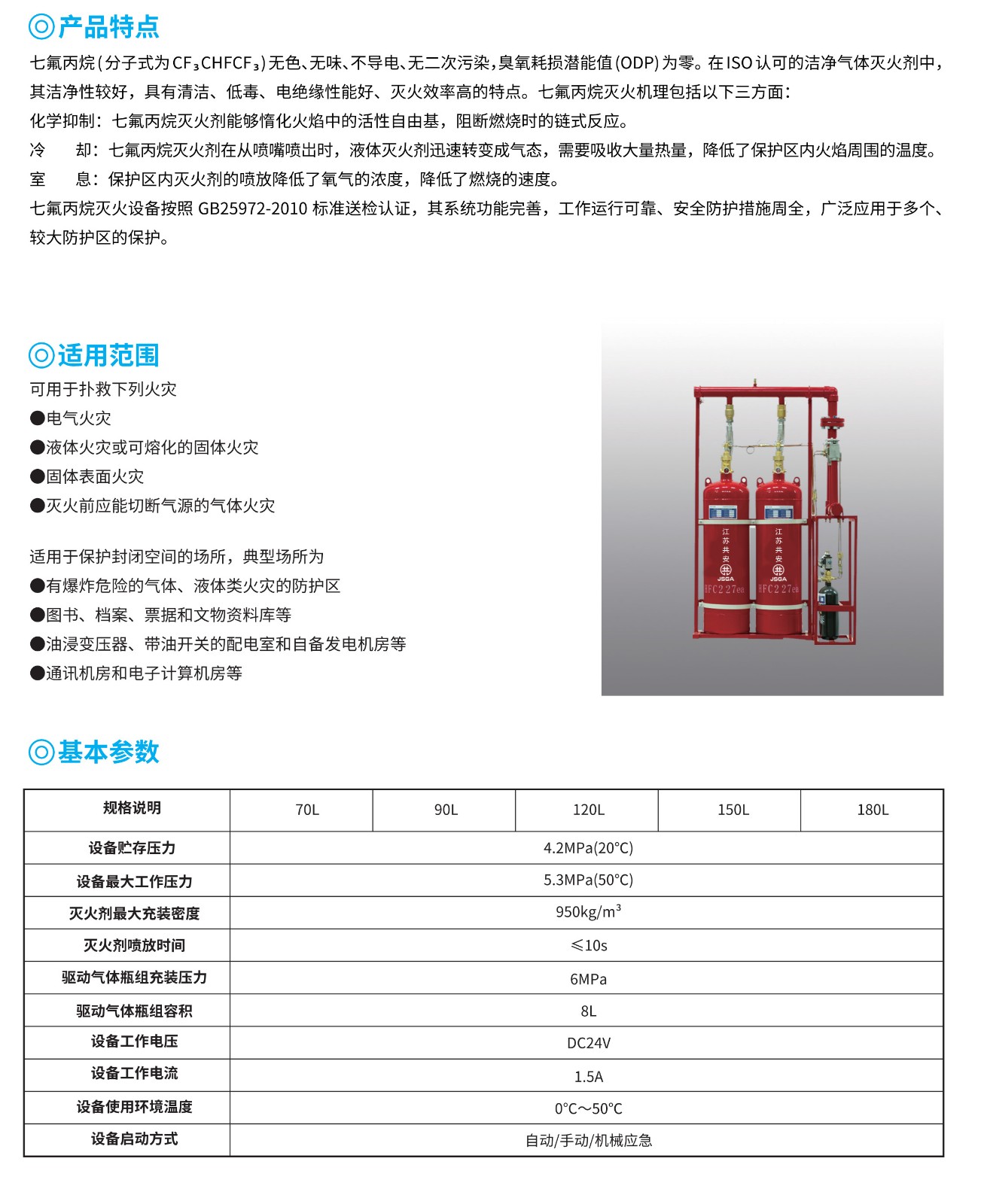 贵州共安消防设备有限公司主要产品有:气体灭火系统、七氟丙烷、泡沫灭火剂、泡沫罐、消防泡沫罐、自动消防水炮、电控消防水炮、防爆消防水炮、细水雾灭火系统等产品。