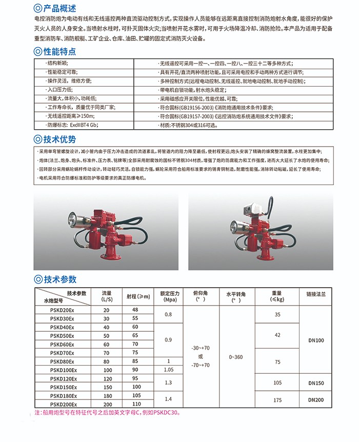 贵州防爆电控消防水炮PSKD50EX电动消防水炮