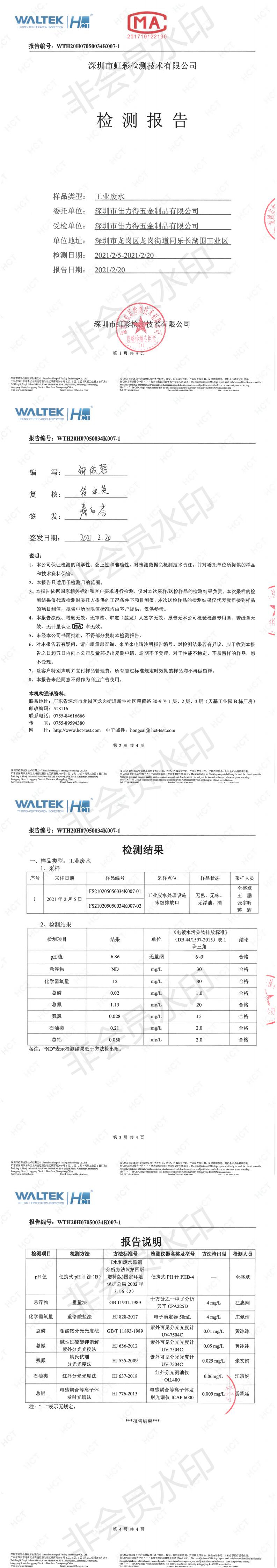 工業(yè)廢水檢測報告202102