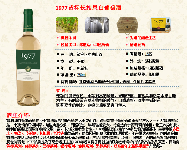 1977黄标长相思白葡萄酒