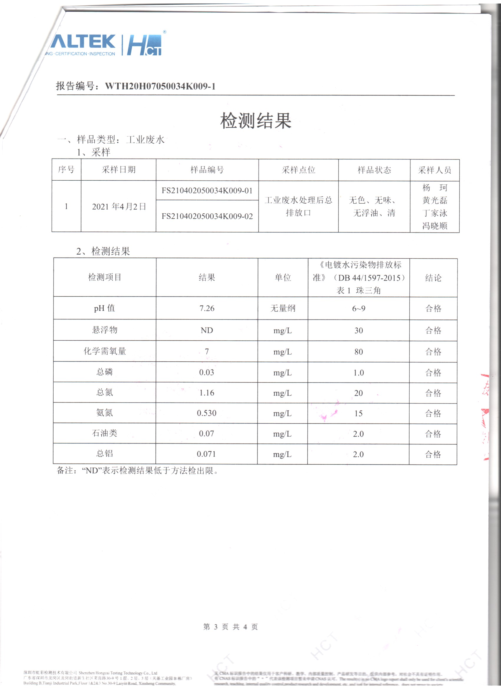 工業(yè)廢水檢測報告