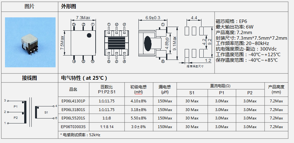 EP6变压器型号明细