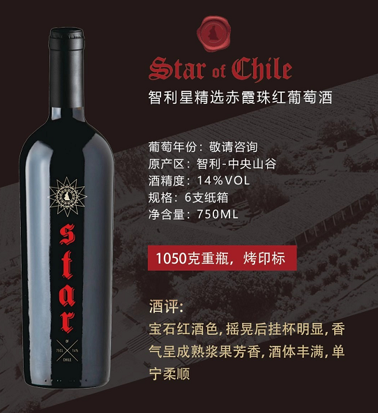 智利星精选赤霞珠红葡萄酒