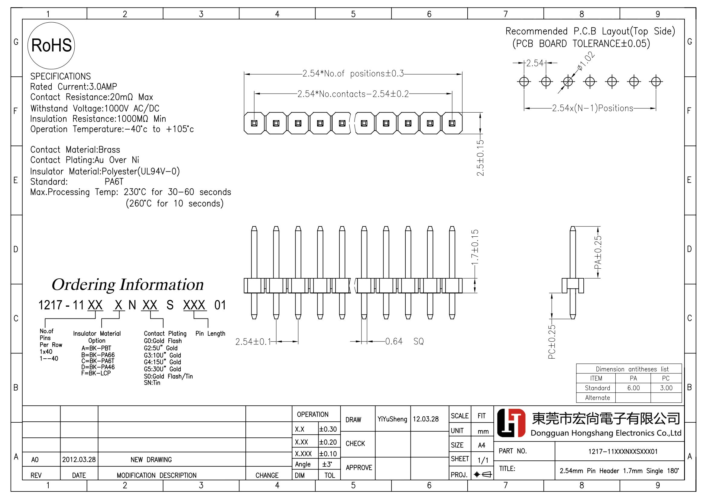 2.54mm pin header H1.5 H1.7 H2.0 H2.5 Single Row single Plastic Straight