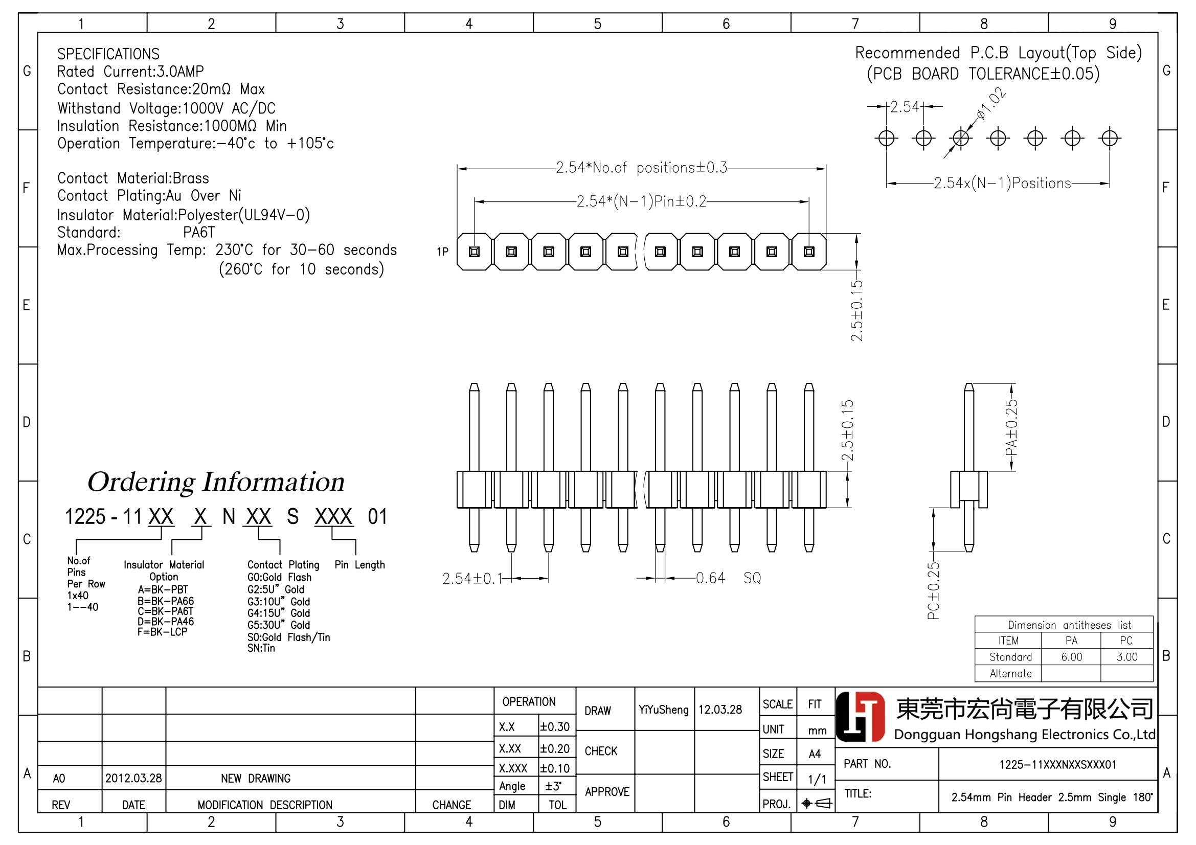 2.54mm pin header H1.5 H1.7 H2.0 H2.5 Single Row single Plastic Straight