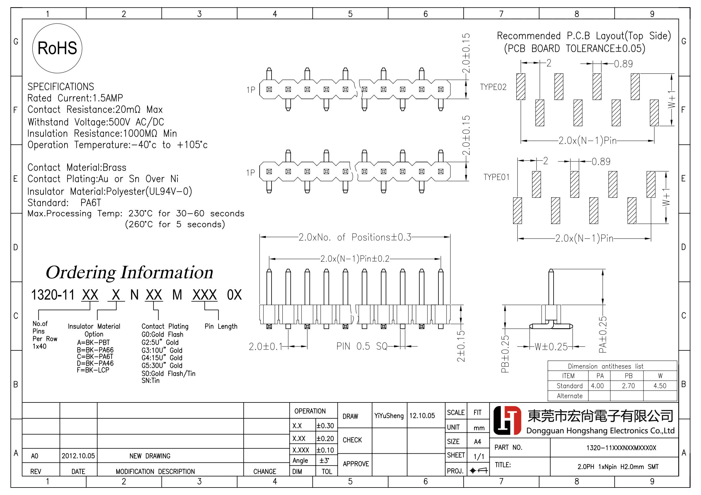 2.0PH 1*Npin H2.0mm SMT