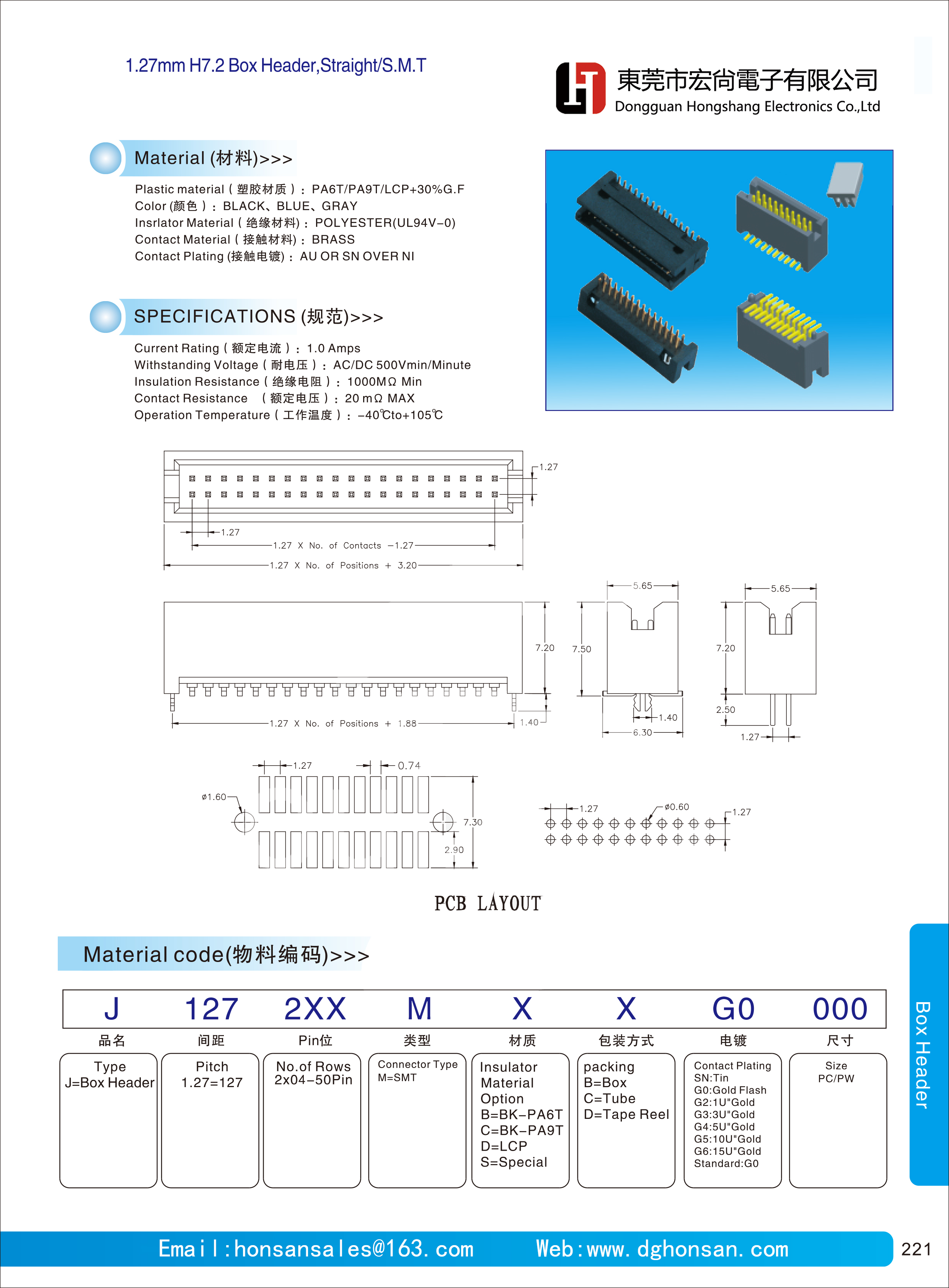 1.27mm H7.2 Box Header Straight SMT