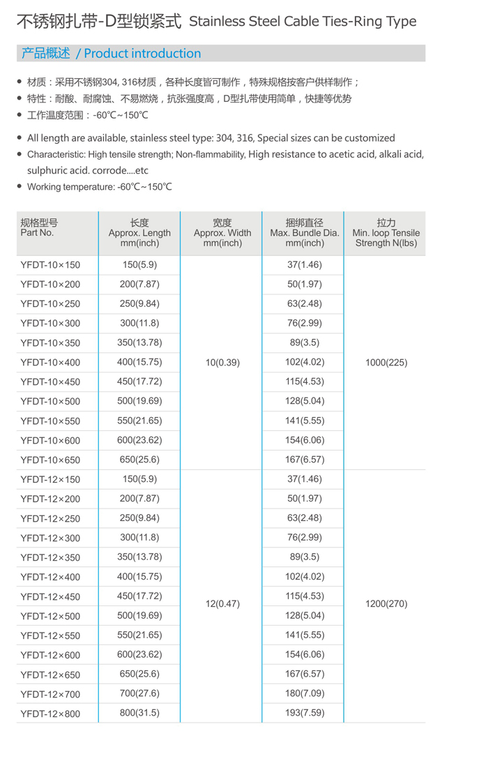 不锈钢扎带-D型锁紧式