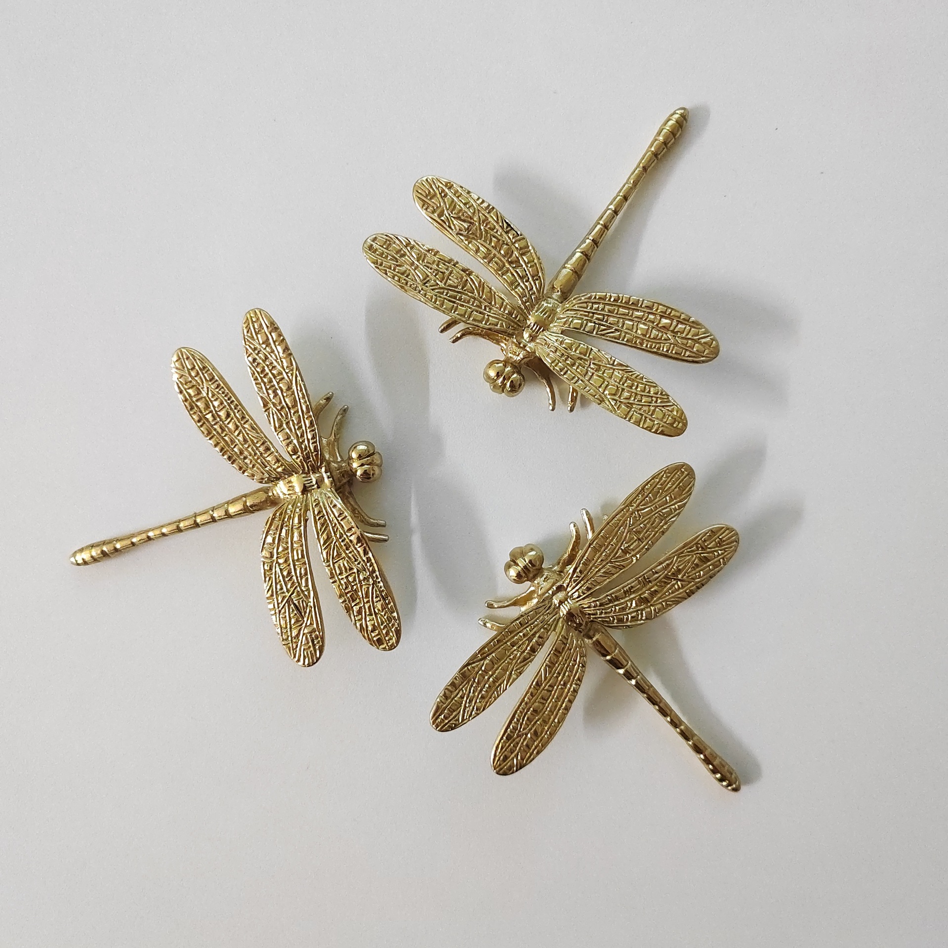 Brass Dragonfly Cabinet Knobs, Golden Tone Cupboard Door Knobs