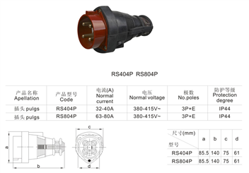 工业插头RS404P(RS804P)