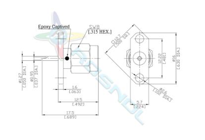 SMA Straight Panel Plug (Male) 2 Hole Flange | Solder End | Epoxy Captived