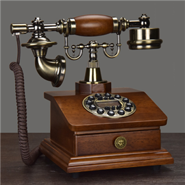 仿古欧式电话机实木旋转拨号电话机