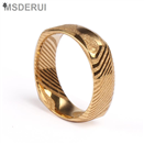 Square Shaped Gold Plating Damascus Steel Ring DM-003