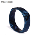 Square Shaped Blue Plating Damascus Steel Ring DM-006 