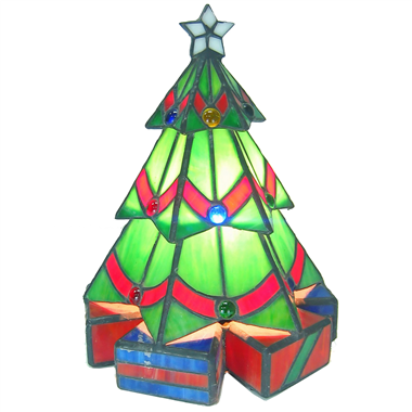 TLC0012 Lighted stained glass Christmas tree tiffany accent lamp Christmas decoration for holiday li