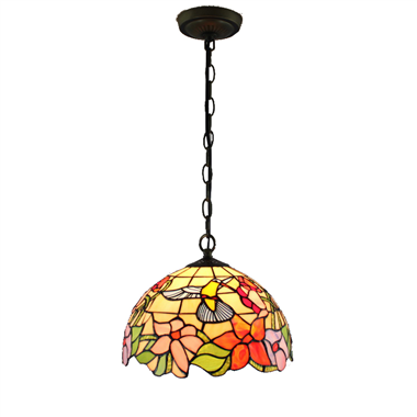 PL120020 12 inch Hummingbird and flowers Tiffany Style Pendant Lamp stained glass hanging lighting