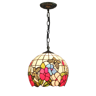 PL120023 12 inch butterfly with flower Spherical Tiffany Style Pendant Lamp stained glass hanging