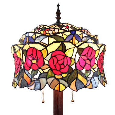 FL160060 16 inch Two lights rose flower Tiffany floor lamp stained glass floor lamp from China  