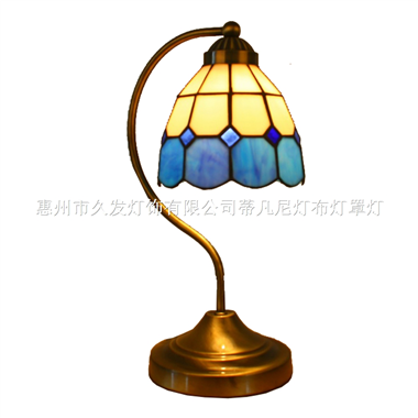 TLC00101-Curved Pole Blue White Mediterranean Style Tiffany Table Lamp