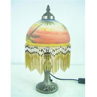 TRH080001-Traditional Collection Victorian fringed table lamp landscape