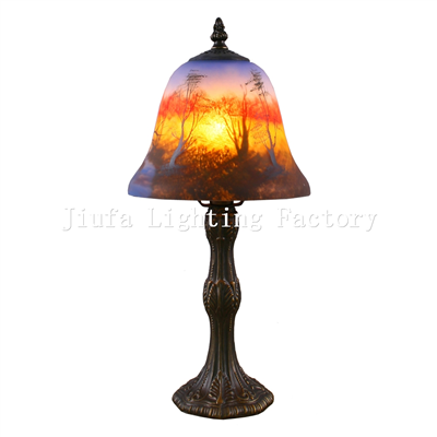 TRH070001-Reversed hand painted glass table lamp antique bronze desk light indoor lighting fixture