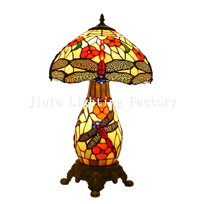 CL120001 12 inch tiffany style dragonfly cluster lamp stained glass double lit table lamp