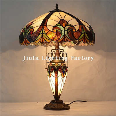 CL180001-Tiffany style stained glass double lit table lamp