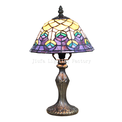 TL080023-peacock stained glass lamp bedside table light