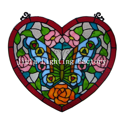GP0004-butterfly heart shape tiffany glass panel art  glass decoration