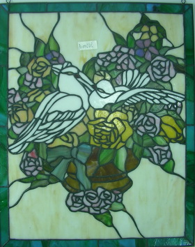 GP0026 Handcrafted Tiffany Style stained glass bird and flower window and door panel suncatcher