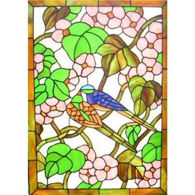 GP00032 Handcrafted Tiffany Style stained glass bird and flower window and door panel suncatcher