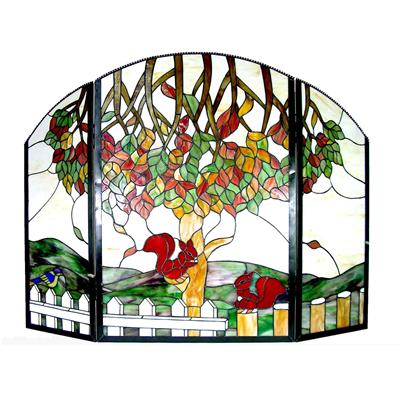 FC0005 Tree of life Tiffany Style Stained Glass Fireplace Screen Vintage Decoration