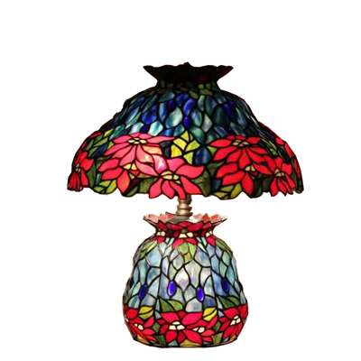 CL180005-Flower tiffany cluster double lit table lamp