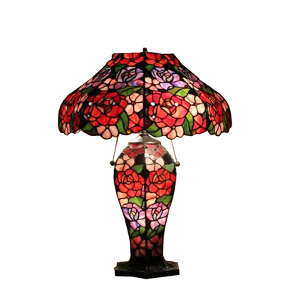 CL180007- ROSE Flower  tiffany cluster double lit table lamp 