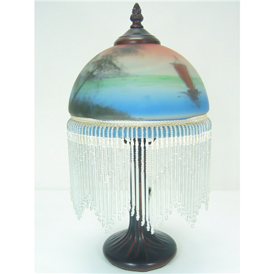 TRH080001 8 inch Reverse Hand Painted Lamp fringed table lamp Sailing River View