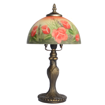 TRH080009 8 inch Reverse Hand Painted Lamp Tulips glass table lamp