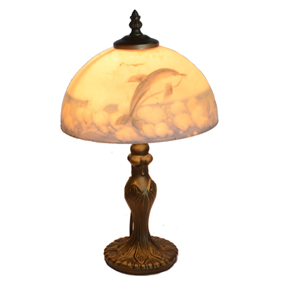 TRH080016 8 inch Reverse Hand Painted Lamp Ocean Series Dolphin glass table lamp