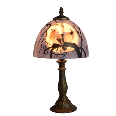TRH080021 8 inch Reverse Hand Painted Lamp moon and love bird Grape glass  table lamp