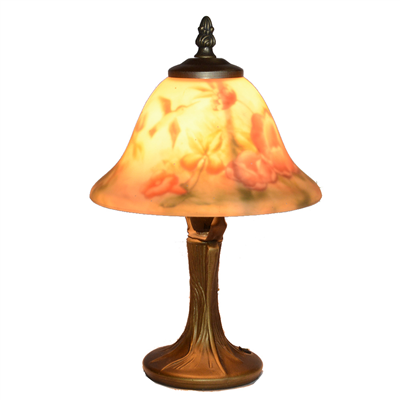 TRH080023 8 inch Reverse Hand Painted Lamp Hummingbird and flower bell lampshade Grape glass  table