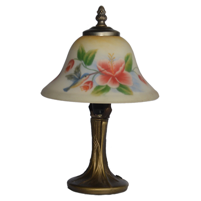 TRH080024 8 inch Reverse Hand Painted Lamp Hummingbird and flower bell lampshade Grape glass  table 