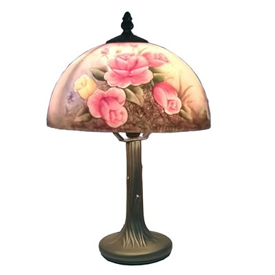 TRH100005 10 inch Rose Reversed Hand Painted Table Lamp glass table light