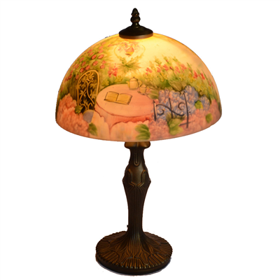 TRH120003 12 inch Reverse Hand Painted Lamp  Back garden view Grape glass table lamp factory