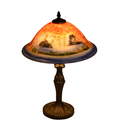 TRH130003 13 inch Reverse Hand Painted Lamp Red autumnal leaves Seascape Grape glass table lamp fact