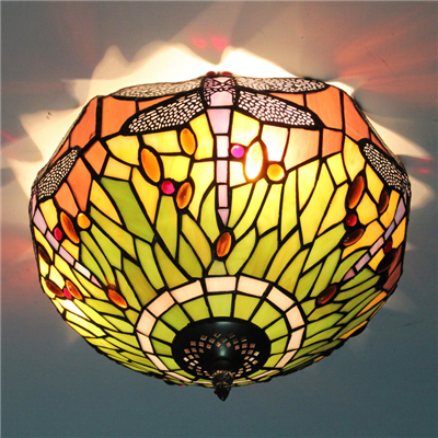 CE120020 12 inch tiffany ceiling lamp Round Glass Flush Mount Ceiling Lighting