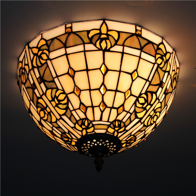 CE120021 12 inch tiffany ceiling lamp Round Glass Flush Mount Ceiling Lighting
