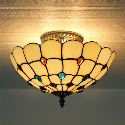 CE120024 12 inch tiffany ceiling lamp Round Glass Flush Mount Ceiling Lighting