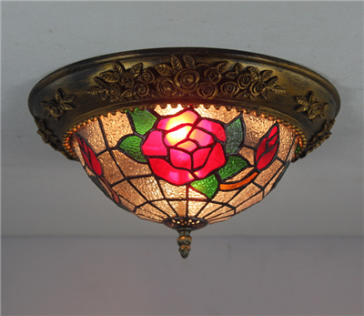 CE120026 12 inch rose tiffany ceiling lamp Round Glass Flush Mount Ceiling Lighting